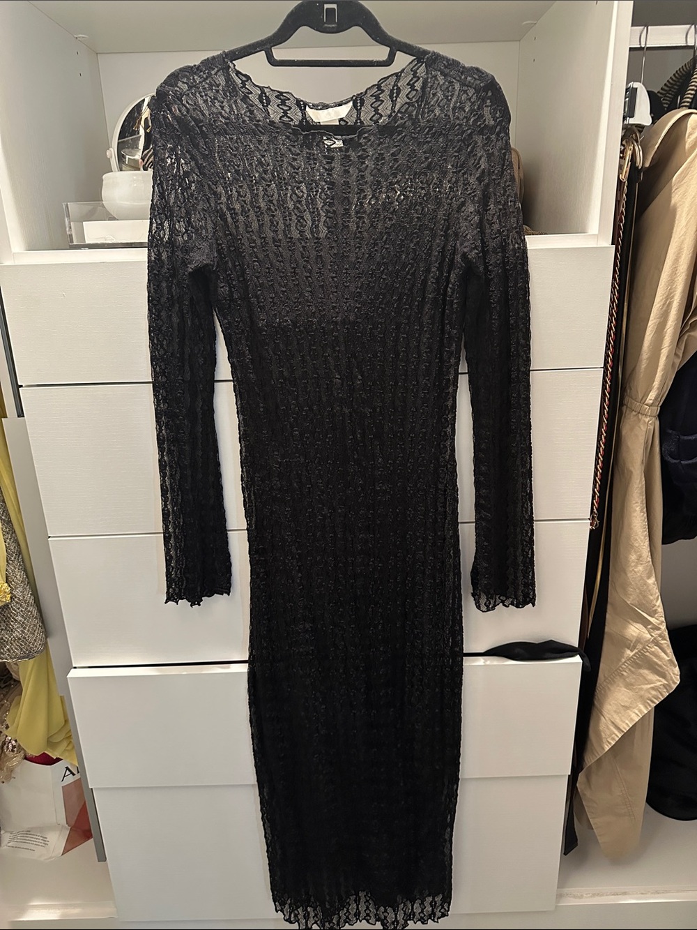 H&M Black Sheer Lace Long-Sleeve maxi Dress